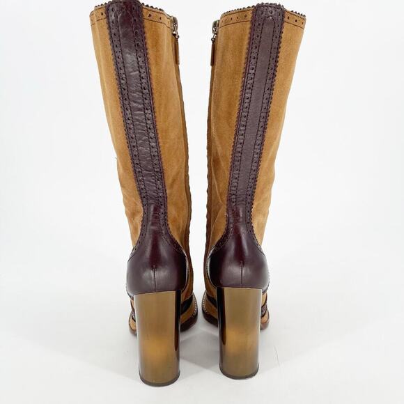Dolce & Gabbana y2k Camel Suede Brown Leather Chunky Block Heel Boot IT 38 - Picture 7 of 15